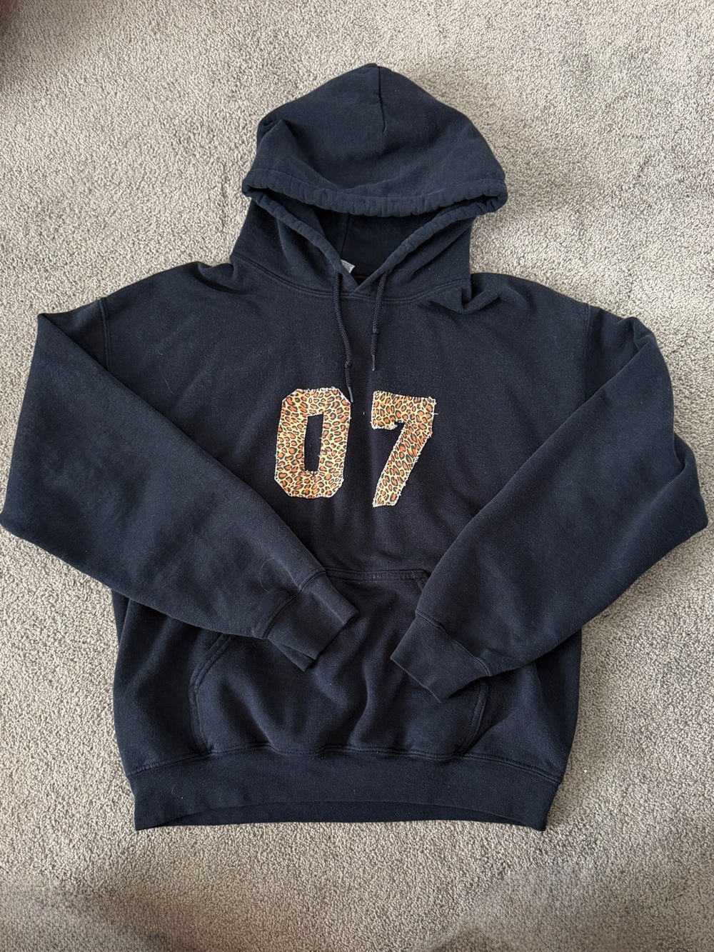 Handmade Black Hoodie with Leopard Print '07' and Star Graphic